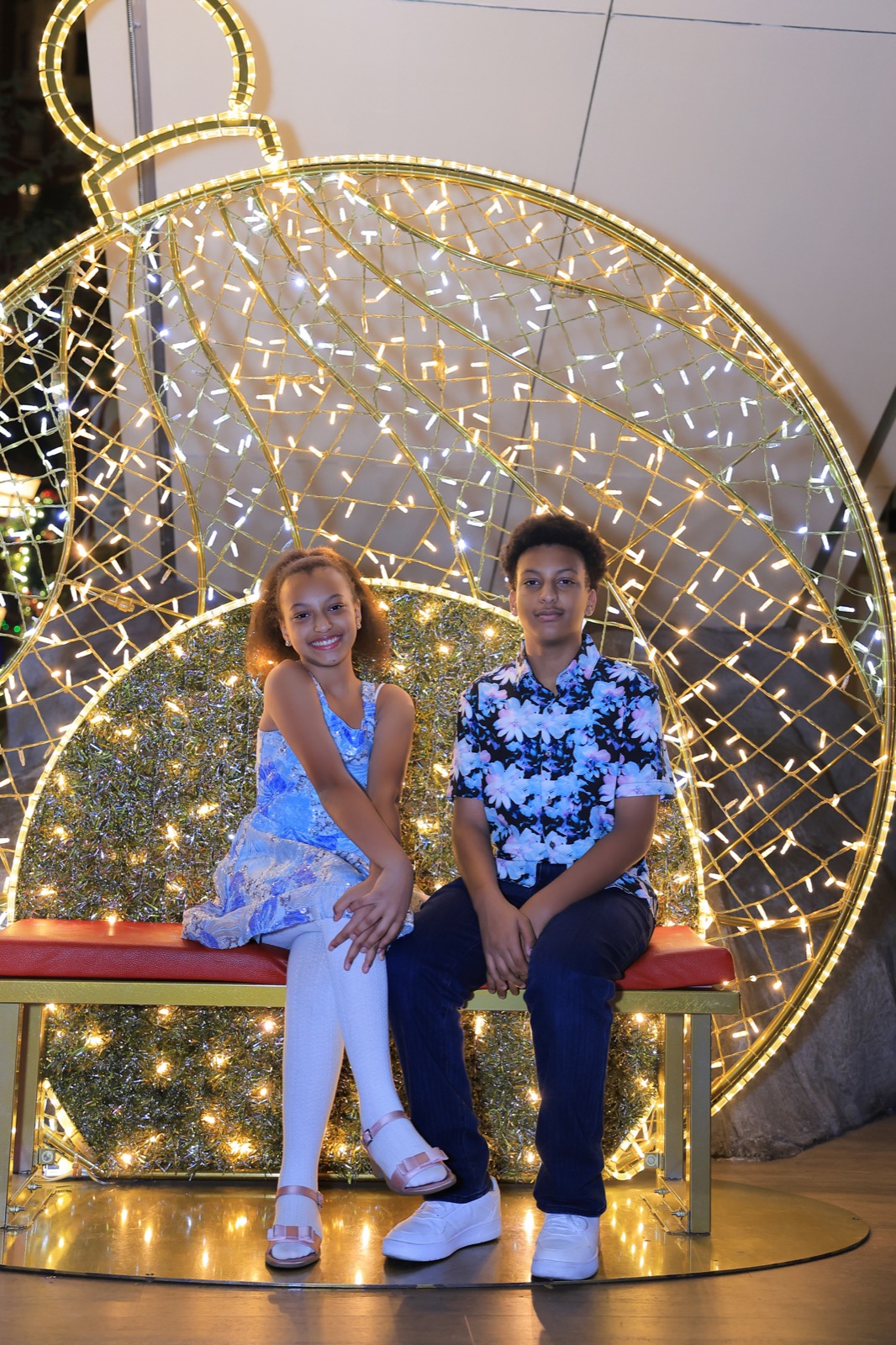 Kids portrait at holiday lights