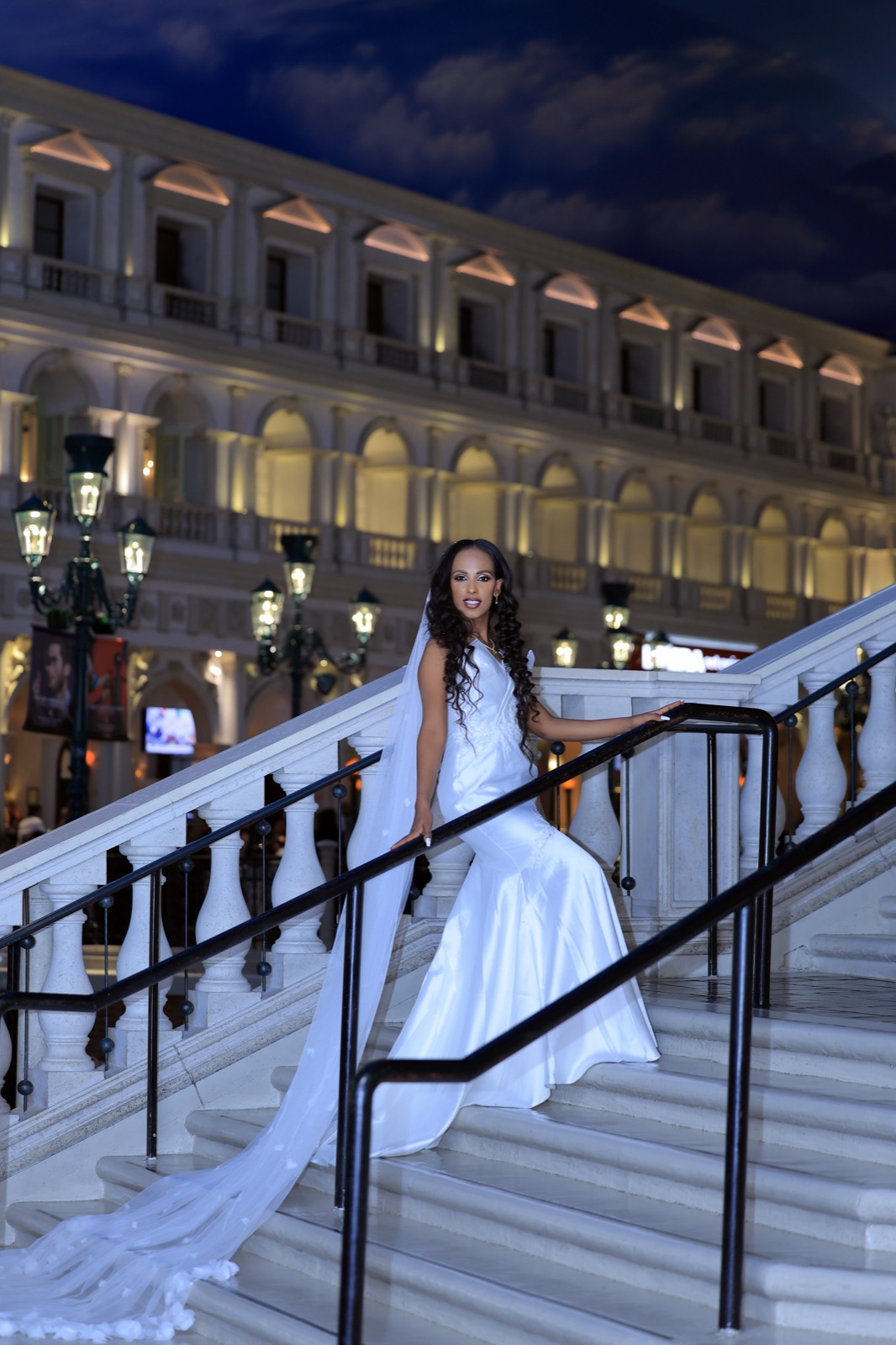 Bride descending staircase