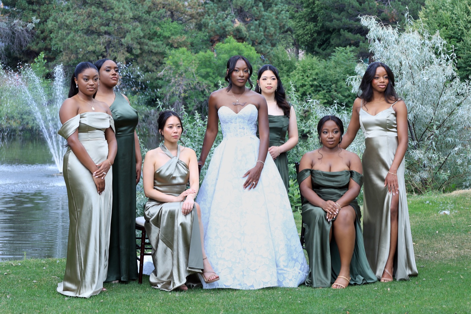Bridal party portrait by the water